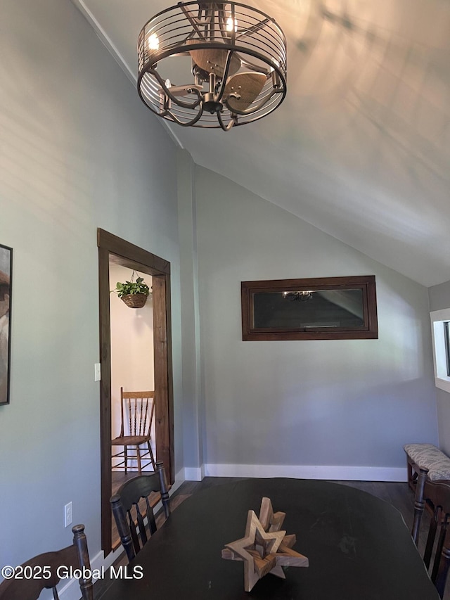 1054 Vly Smt, Cambridge, NY 12834 - dining space featuring vaulted ceiling, a chandelier, and baseboards