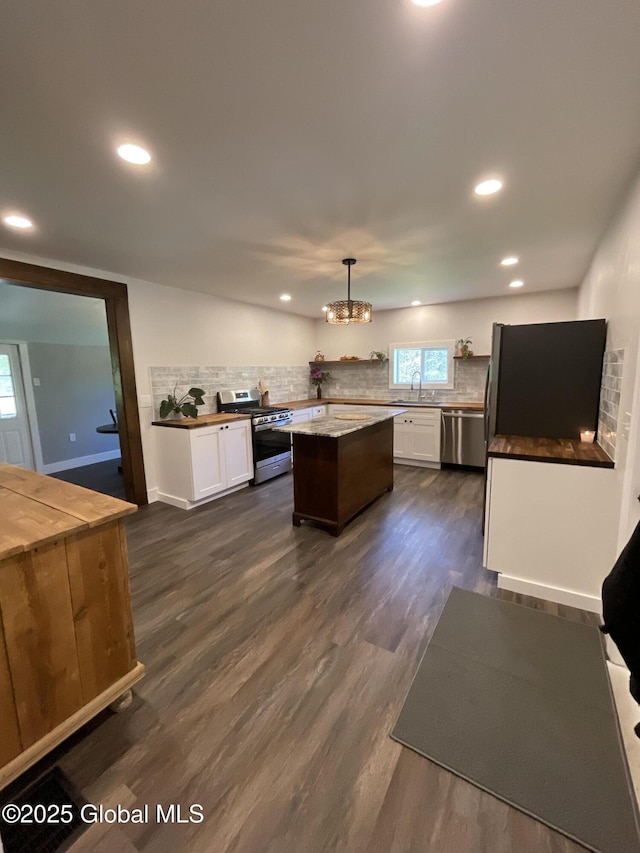 1054 Vly Smt, Cambridge, NY 12834 - kitchen with stainless steel appliances, white cabinets, dark wood-style flooring, a sink, and recessed lighting