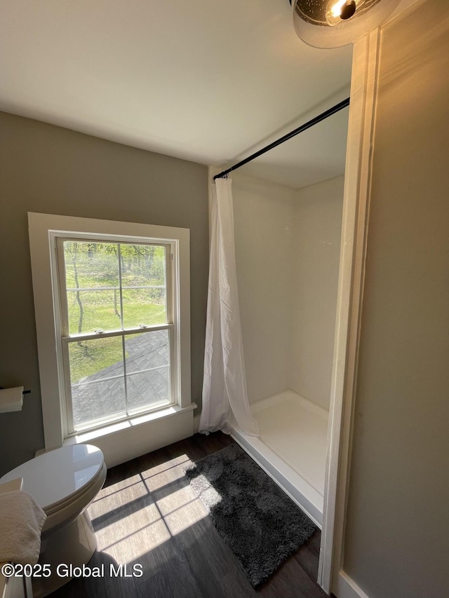 1054 Vly Smt, Cambridge, NY 12834 - bathroom with toilet, a shower stall, and wood finished floors