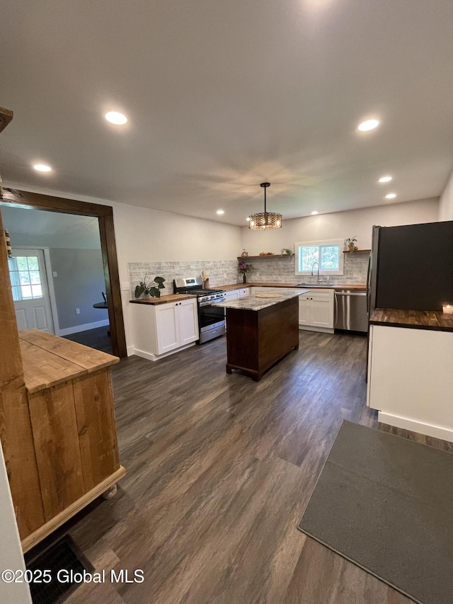 1054 Vly Smt, Cambridge, NY 12834 - kitchen featuring stainless steel appliances, a sink, white cabinets, dark wood-style floors, and recessed lighting
