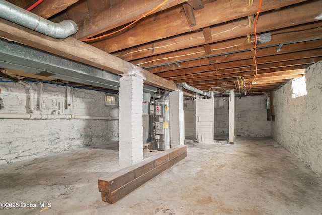 unfinished below grade area with gas water heater
