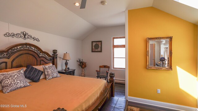 138 Church St, Saratoga Springs, Inside, NY 12866 - bedroom with lofted ceiling, dark wood-style flooring, baseboards, and recessed lighting