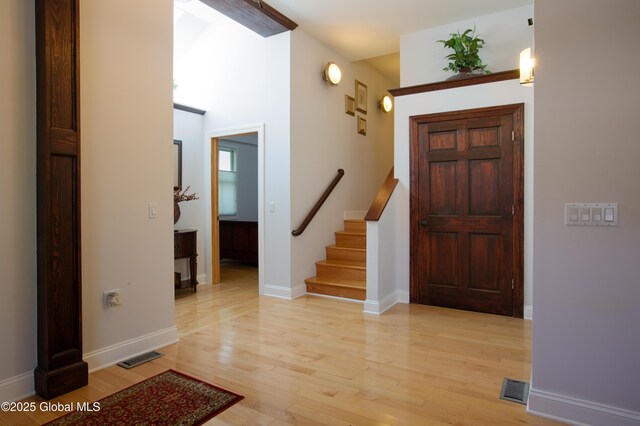 138 Church St, Saratoga Springs, Inside, NY 12866 - foyer entrance featuring light wood finished floors, stairs, and baseboards