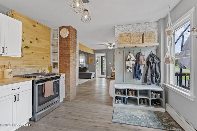 109 Wood Rd, Ballston Spa, NY 12020 - mudroom featuring a baseboard heating unit, light wood-type flooring, and ceiling fan