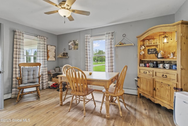 109 Wood Rd, Ballston Spa, NY 12020 - dining room featuring light wood-style flooring, ceiling fan, baseboard heating, and a baseboard heating unit