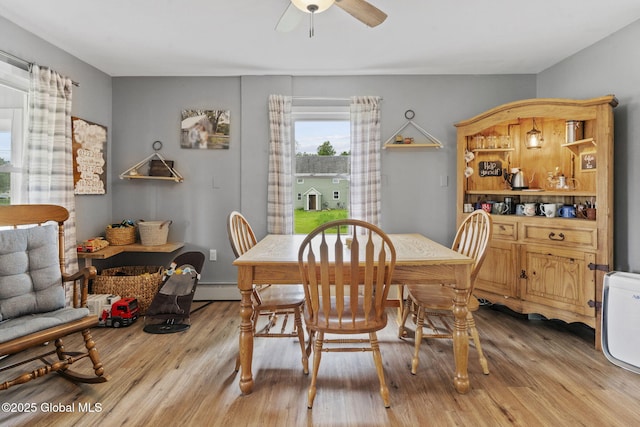 109 Wood Rd, Ballston Spa, NY 12020 - dining area featuring light wood-type flooring, a ceiling fan, and a baseboard radiator