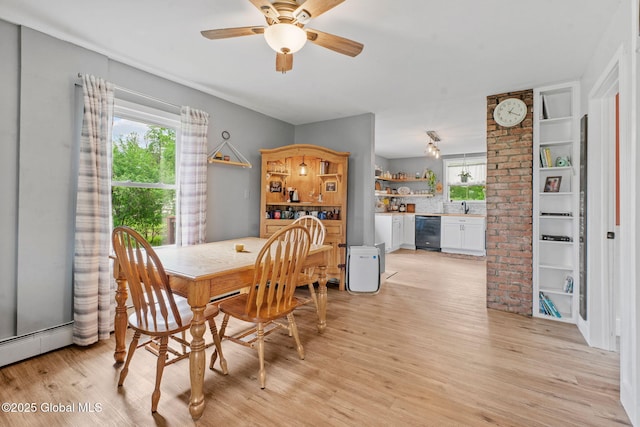 109 Wood Rd, Ballston Spa, NY 12020 - dining room featuring healthy amount of natural light, light wood-style floors, a ceiling fan, and a baseboard radiator