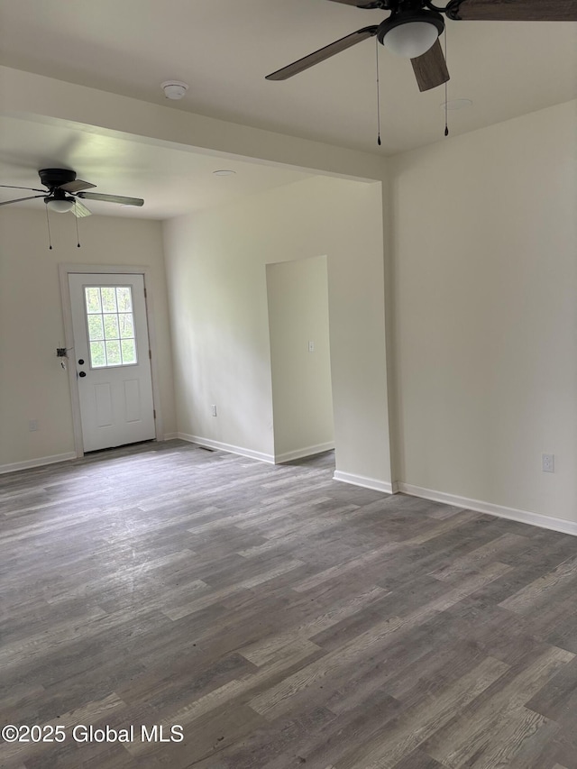 4632 State Highway 30, Broadalbin, NY 12010 - spare room with a ceiling fan, a smoke detector, dark wood-style flooring, and baseboards