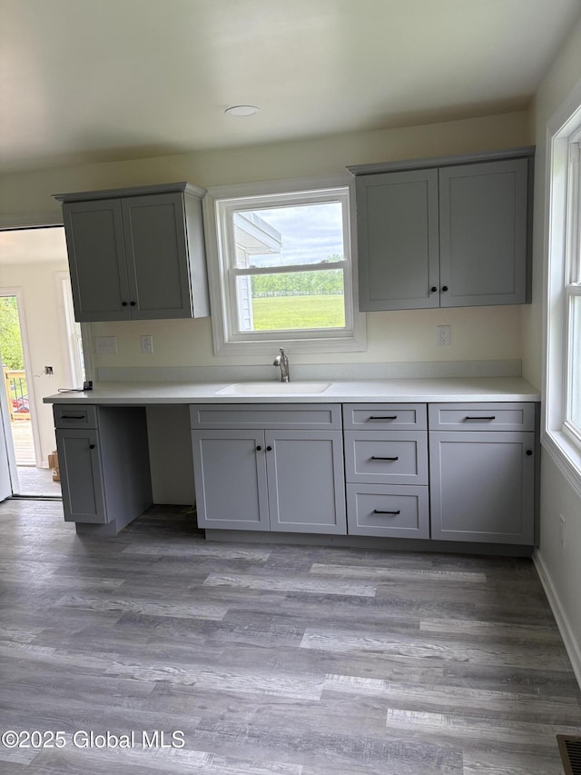 4632 State Highway 30, Broadalbin, NY 12010 - kitchen featuring gray cabinetry, a sink, light countertops, and light wood-style floors