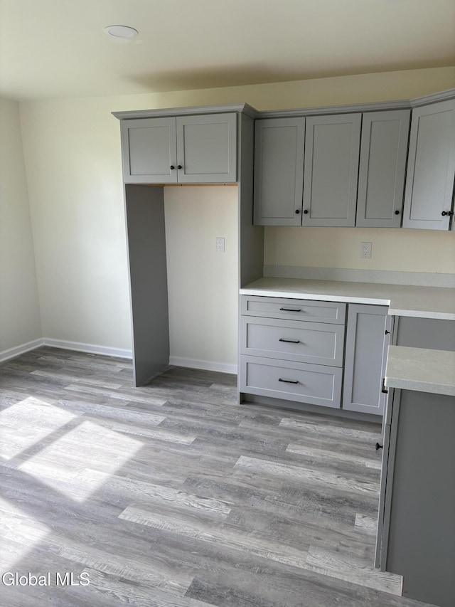 4632 State Highway 30, Broadalbin, NY 12010 - kitchen featuring gray cabinetry, light wood-type flooring, and light countertops