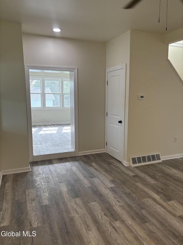 4632 State Highway 30, Broadalbin, NY 12010 - unfurnished living room with dark wood-style flooring, ceiling fan, and recessed lighting
