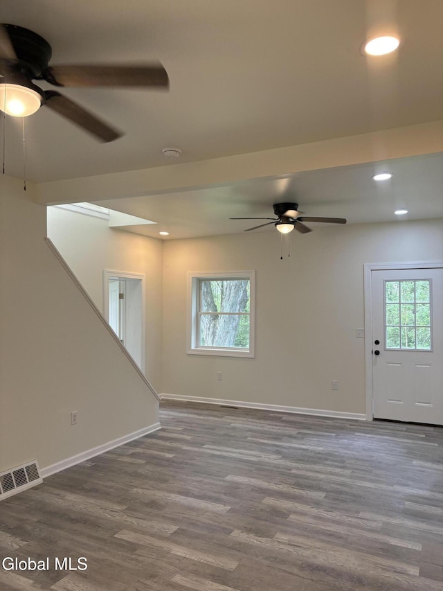 4632 State Highway 30, Broadalbin, NY 12010 - unfurnished living room with a ceiling fan, healthy amount of natural light, wood finished floors, and recessed lighting