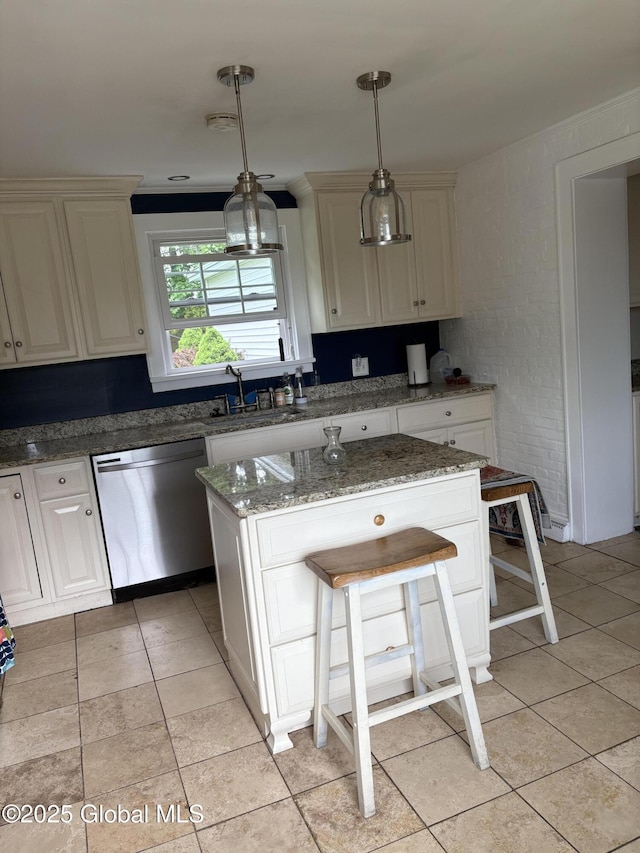353 Truax Rd, Amsterdam, NY 12010 - kitchen with dishwasher, a sink, light tile patterned flooring, and pendant lighting