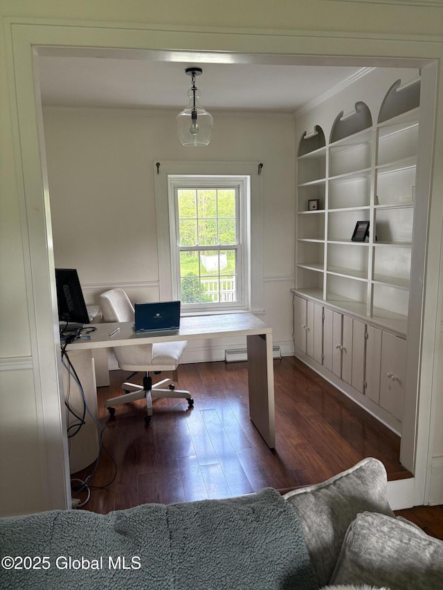353 Truax Rd, Amsterdam, NY 12010 - home office featuring wood finished floors, crown molding, and built in features