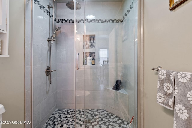 full bathroom featuring a shower stall