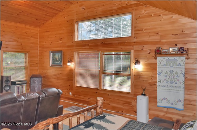 152 Sweenie Fields Rd, Schroon Lake, NY 12870 - bedroom featuring lofted ceiling, wooden ceiling, and wooden walls