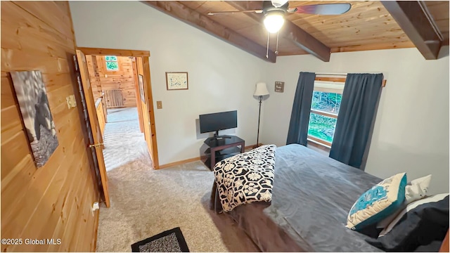 152 Sweenie Fields Rd, Schroon Lake, NY 12870 - bedroom with carpet, wood ceiling, baseboards, and ceiling fan