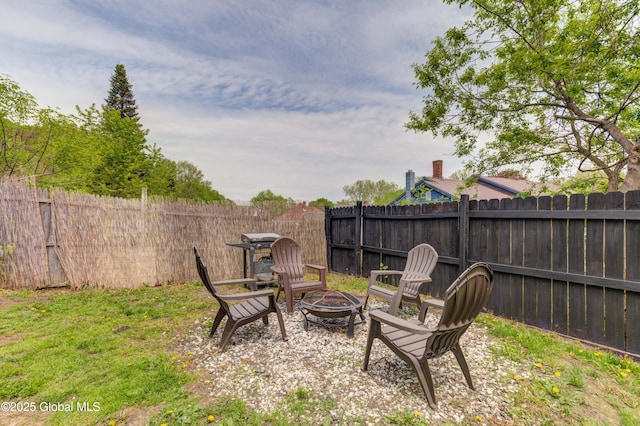 6 William St, Gloversville, NY 12078 - fenced backyard featuring an outdoor fire pit