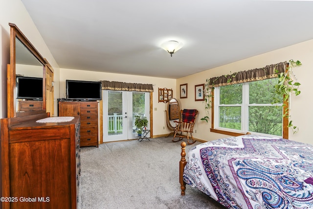 19 Karen St, Warrensburg, NY 12885 - bedroom featuring access to exterior, carpet, baseboards, and french doors