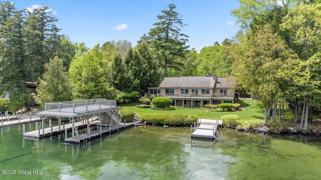 31 Fish Point Rd, Bolton, NY 12824 - dock with a water view, a lawn, and a forest view