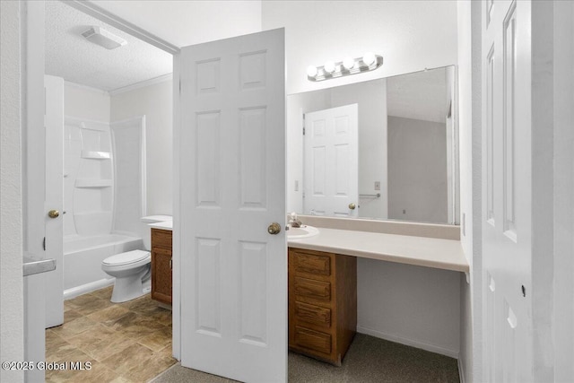 10 Tiffany Dr, Queensbury, NY 12804 - bathroom featuring vanity, a textured ceiling, shower / tub combination, and toilet
