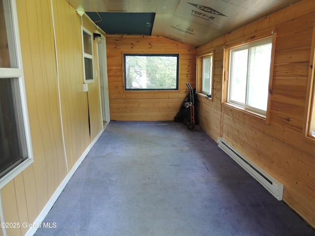 30 Prospect St, Warrensburg, NY 12885 - unfurnished sunroom featuring a baseboard heating unit, plenty of natural light, and lofted ceiling