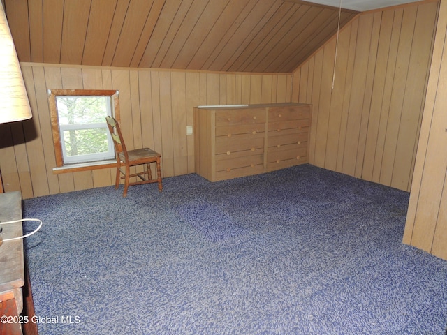 30 Prospect St, Warrensburg, NY 12885 - bonus room with carpet, wood walls, wood ceiling, and lofted ceiling