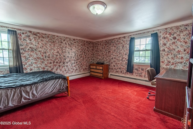 76 Mcnutt Ave, Colonie, NY 12205 - bedroom featuring a baseboard radiator, wallpapered walls, carpet, and a desk