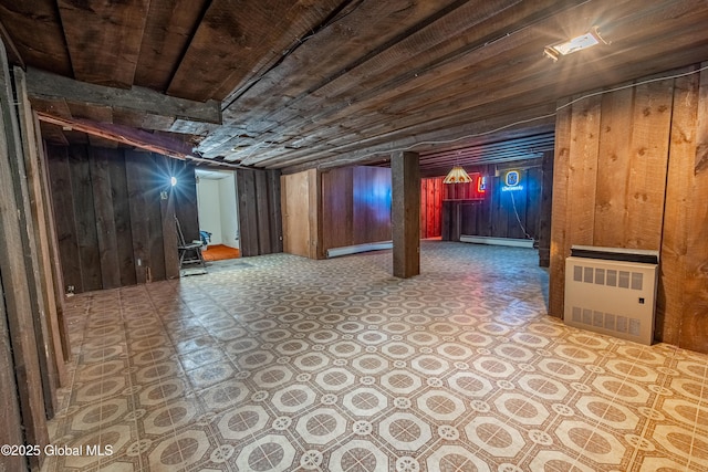 76 Mcnutt Ave, Colonie, NY 12205 - finished basement featuring radiator heating unit, a baseboard heating unit, and wooden walls
