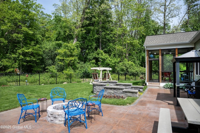 49 N Village Cir, Round Lake, NY 12151 - view of patio featuring a fire pit and a gazebo