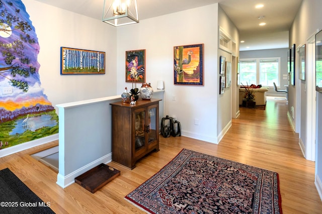 49 N Village Cir, Round Lake, NY 12151 - corridor featuring light wood-style floors, baseboards, and recessed lighting