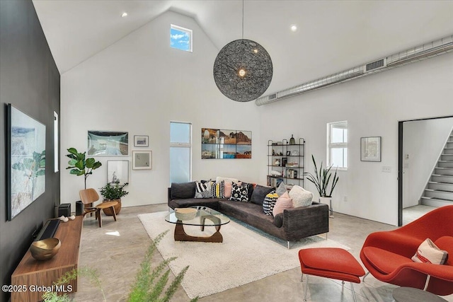 18 Granite St, Saratoga Springs, NY 12866 - living area with high vaulted ceiling and stairs