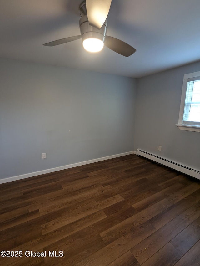 14 W Main St, Fort Plain, NY 13339 - empty room featuring dark wood finished floors, ceiling fan, baseboards, and baseboard heating