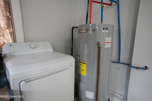 laundry area with washer / clothes dryer and water heater