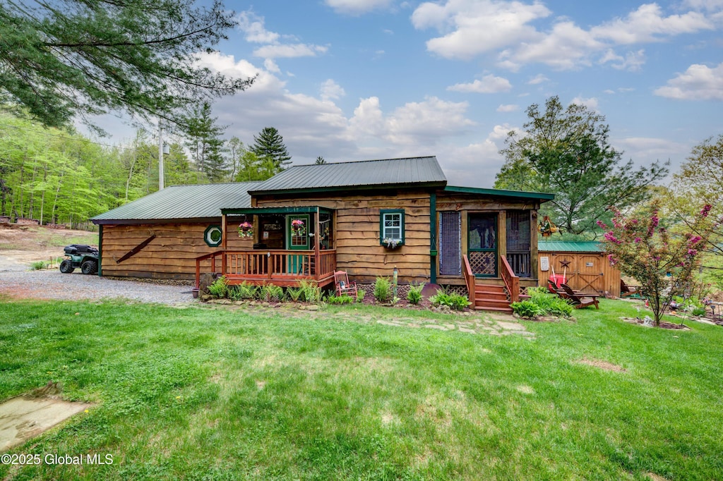 34 Rosebloom Rd, Hadley, NY 12835 - chalet / cabin with a front lawn and metal roof