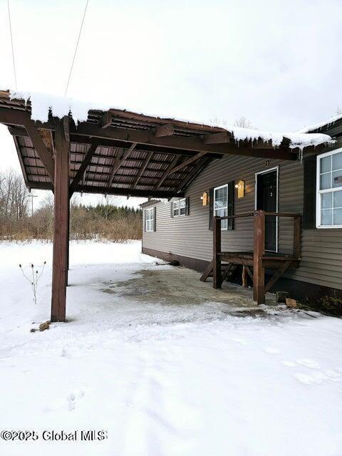 view of snow covered exterior