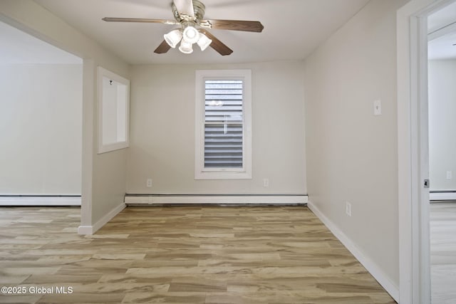 821 7th St, Rensselaer, NY 12144 - empty room featuring wood finished floors, a ceiling fan, and baseboard heating