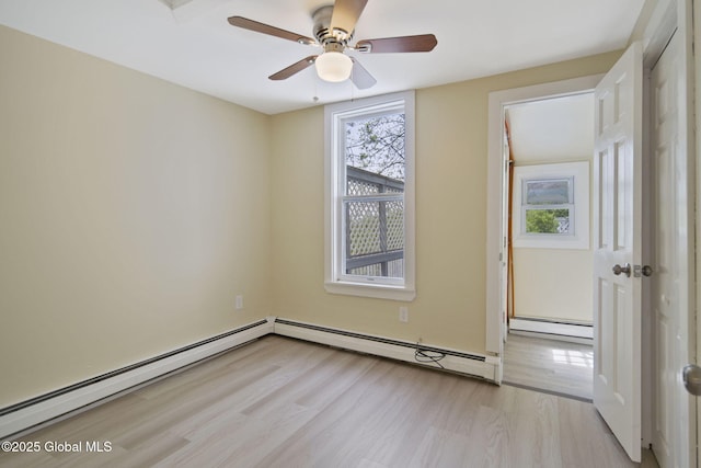 821 7th St, Rensselaer, NY 12144 - spare room with light wood-type flooring, a baseboard radiator, and a ceiling fan