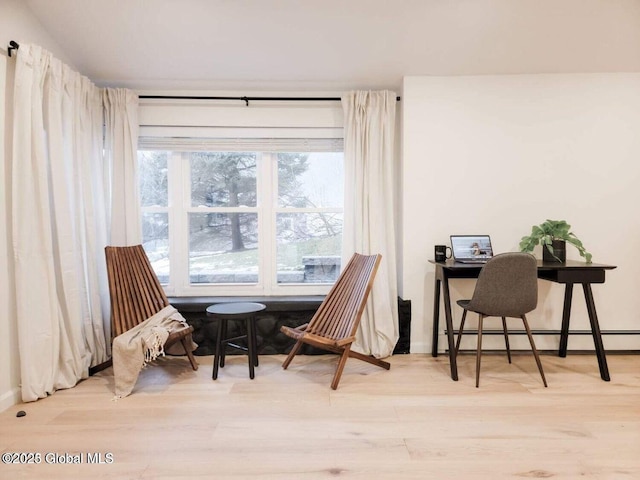 177 Glen Lake Rd, Queensbury, NY 12845 - home office featuring baseboard heating, wood finished floors, and baseboards