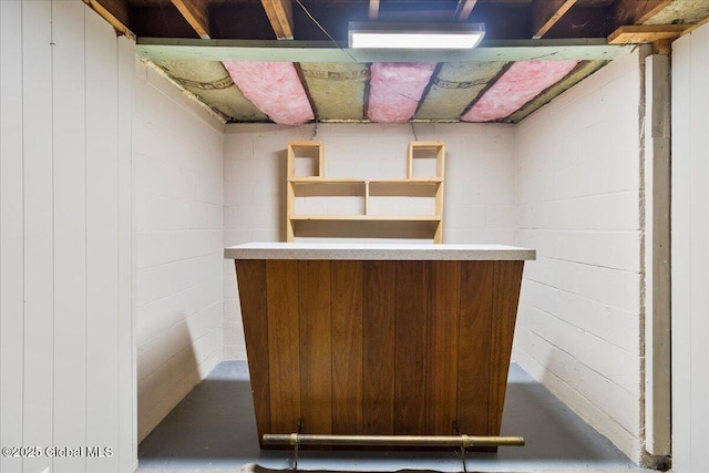 finished basement featuring concrete block wall