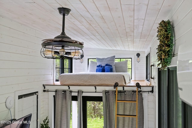 detailed view of wooden ceiling and wood walls