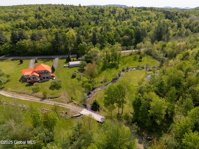 1435 Webster St, Malone, NY 12953 - aerial view of property and surrounding area featuring a heavily wooded area