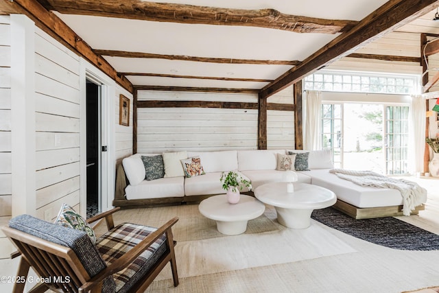 632 Albany Tpke, Chatham, NY 12136 - living area with beam ceiling and wooden walls