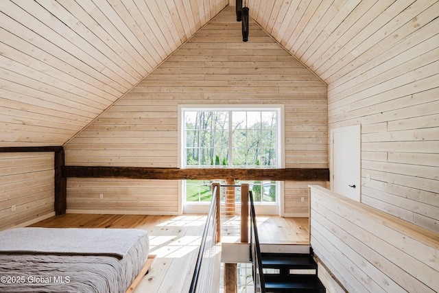 632 Albany Tpke, Chatham, NY 12136 - bedroom with vaulted ceiling, wooden ceiling, and wood walls