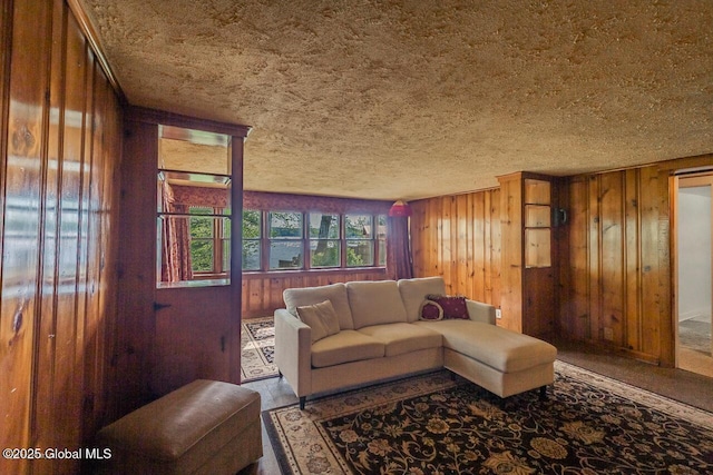 5518 Crooked St, Galway, NY 12074 - living area featuring wood walls and a textured ceiling