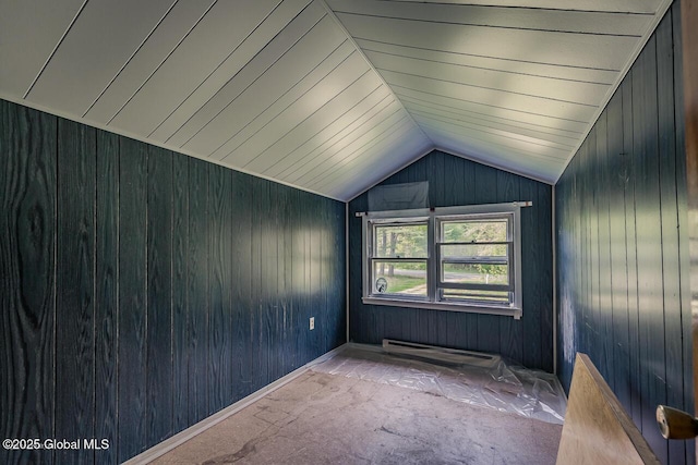 5518 Crooked St, Galway, NY 12074 - additional living space featuring carpet, vaulted ceiling, and wooden walls