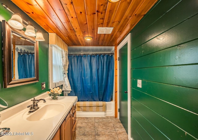 5518 Crooked St, Galway, NY 12074 - full bathroom with vanity, shower / bath combo, and wooden ceiling