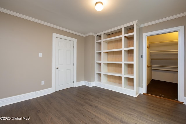 185 Bay St, Glens Falls, NY 12801 - spare room featuring dark wood-type flooring, baseboards, and ornamental molding