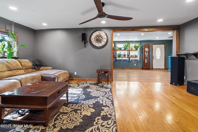 22 Center St, Fort Edward, NY 12828 - living room with ceiling fan, recessed lighting, wood finished floors, and baseboards