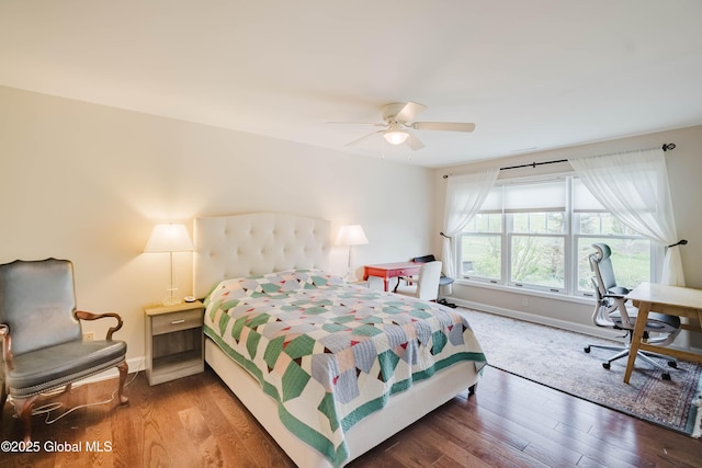 36 Greystone Dr, Guilderland, NY 12186 - bedroom featuring baseboards, wood finished floors, an office area, and a ceiling fan